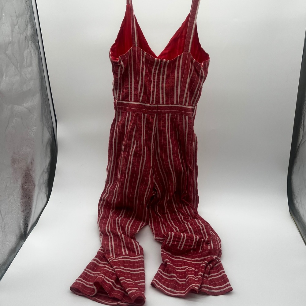 Lost + Wander Red White Striped Cotton Linen Wide Leg‎ Jumpsuit XS LRB70347 - Picture 3 of 11